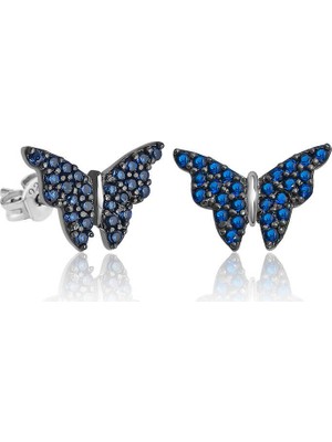 Inure Jewelry Gümüş Lacivert Kelebek Küpe