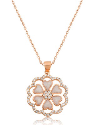 Inure Jewelry Gümüş Kalp Çiçek Bayan Kolye
