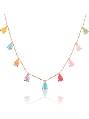 Inure Jewelry Inure Jewelry Silver Gümüş Renkli Damla Kolye