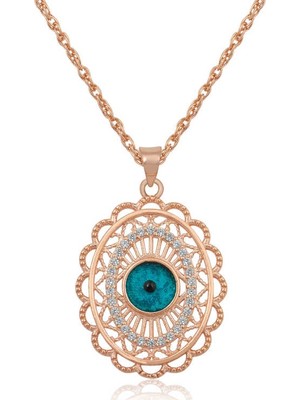 Inure Jewelry ​Gümüş Rose Oval Nazar Bayan Kolye