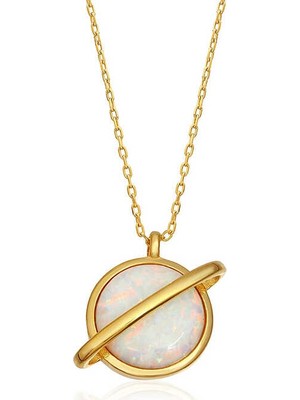 Inure Jewelry Gümüş Opal Taşlı Gezegen Bayan Kolye