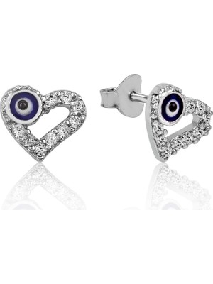 Inure Jewelry Inure Jewelry Gümüş Nazarlı Kalp Küpe