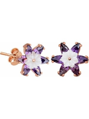 Inure Jewelry Gümüş Mor Lotus Çiçeği Küpe