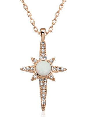 Inure Jewelry Gümüş Beyaz Opal Taşlı Kuzey Yıldızı Kolye
