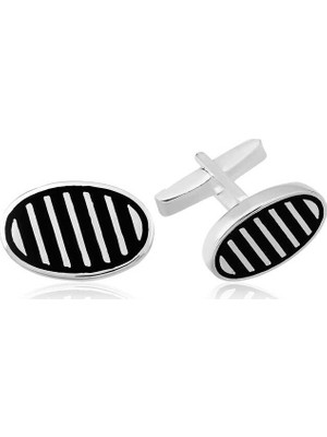 Inure Jewelry Gümüş Çapraz Çizgili Oval Kol Düğmesi