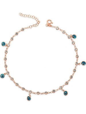 Inure Jewelry ​ Sıralı Zirkon Taşlı Nazarlı Rose Gold Halhal