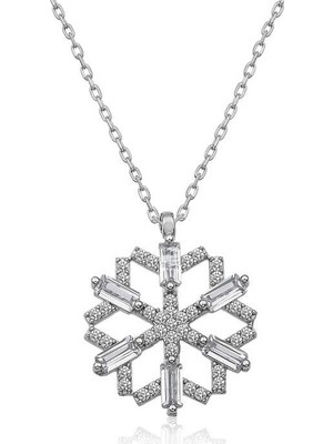 Inure Jewelry Gümüş Baget Taşlı Kar Tanesi Kolye
