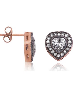 Inure Jewelry Gümüş Elmas Montür Kalpli Kadın Küpe