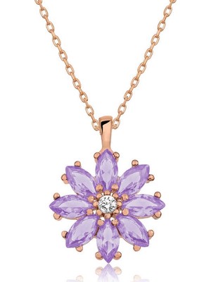Inure Jewelry Gümüş Lila Çiçek Kolye