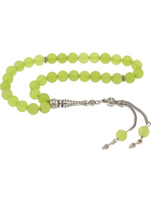 Inure Jewelry  Doğaltaş Metal Püsküllü Yeşil Yeşim Taşı Tesbih