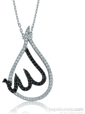 Inure Jewelry Inure Jewelry Gümüş Rodyum Kaplama Allah Yazılı Damla Kolye