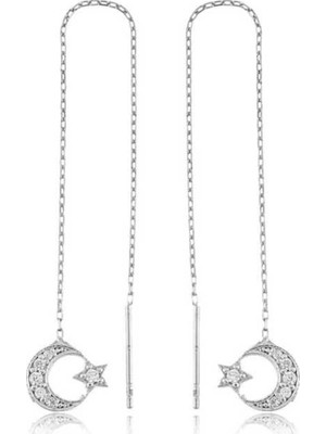 Inure Jewelry Inure Jewelry Gümüş Zincirli Ay Yıldız Küpe