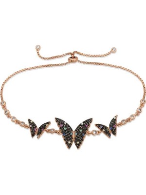 Inure Jewelry Gümüş Rose Kelebek Asansör Bileklik