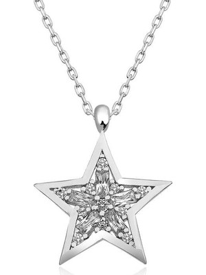 Inure Jewelry Gümüş Baget Taşlı Yıldız Kolye
