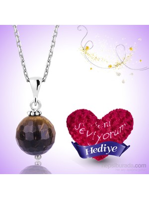 Inure Jewelry Inure Jewelry Silver Gümüş Fasetli Kaplan Gözü Doğal Taş Kolye