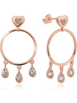 Inure Jewelry Gümüş Kalp Detaylı Halka Bayan Küpe