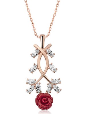 Inure Jewelry Kırmızı Gül Gümüş Kolye