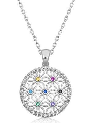 Inure Jewelry Gümüş Renkli Taşlı Yaşam Çiçeği Kadın Kolye