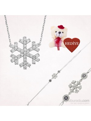 Inure Jewelry Gümüş Kar Tanesi Nazar Set - Hediye Paketiyle