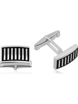 Inure Jewelry Luckylife Gümüş Siyah Çizgili Kol Düğmesi