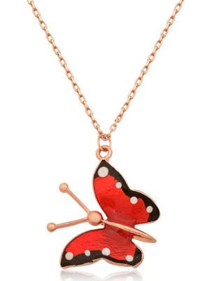 Inure Jewelry Gümüş Kırmızı Kelebek Kolye