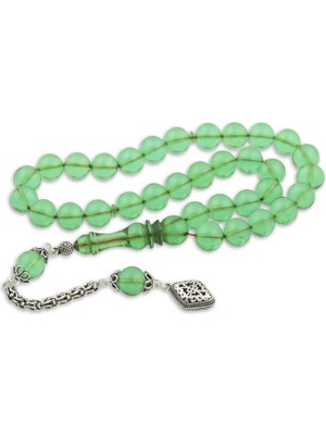 Inure Jewelry  Gümüş Püskül Yeşil Küre Ateş Kehribar Tesbih