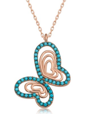 Inure Jewelry Gümüş Turkuaz Taşlı Kelebek Kadın Kolye