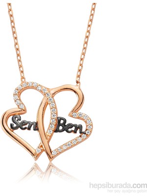 Inure Jewelry Gümüş Sen Ben İki Kalp Kolye