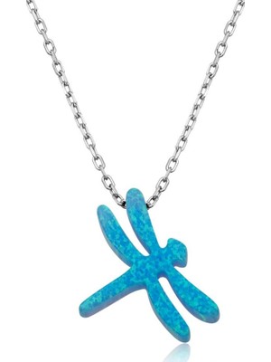 Inure Jewelry Gümüş Mavi Opal Taş Yusufçuk Bayan Kolye