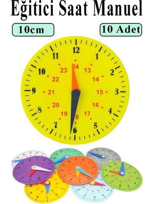 Artlantis Saat Öğretimi Materyali 10 Adet 10 cm Plastik Eğitim Saati Manuel Saat Modeli Kadran Akrep Yelkovan