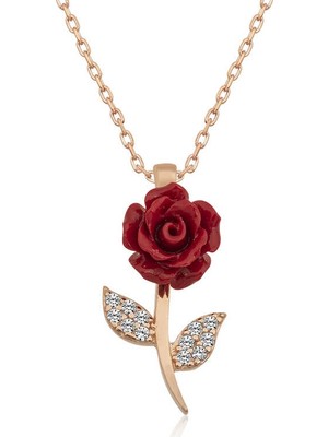 Inure Jewelry - ​gümüş Kırmızı Gül Kolye