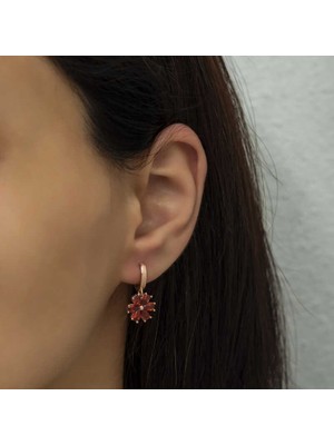 Inure Jewelry Gümüş Kırmızı Çiçek Küpe