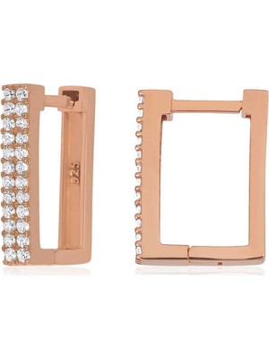 Inure Jewelry Gümüş Beyaz Taşlı Kare Küpe