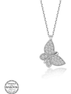 Inure Jewelry Swarovski Taşlı Gümüş Kelebek Kadın Kolye