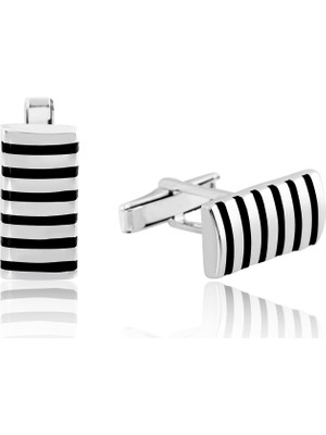 Inure Jewelry Inure Jewelry Gümüş Çizgili Klasik Kol Düğmesi