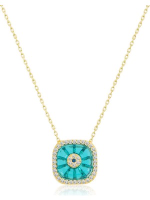 Inure Jewelry Gümüş Gold Kare Camgöz Nazar  Kolye