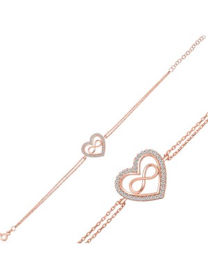 Inure Jewelry Gümüş Kalp Sonsuzluk Bayan Bileklik