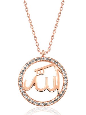 Inure Jewelry Gümüş Rose Arapça Allah Yazılı Kadın Kolye