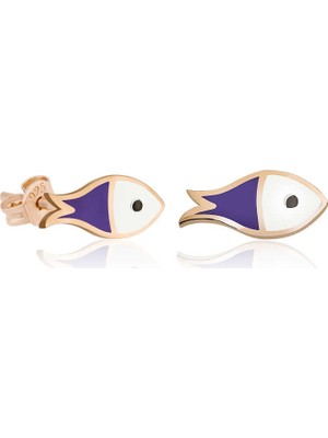 Inure Jewelry Gümüş Mor Balık Küpe
