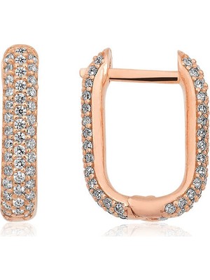 Inure Jewelry Gümüş Çift Taraflı Beyaz Taşlı J Bayan Küpe