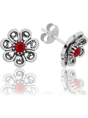 Inure Jewelry Inure Jewelry Gümüş Kırmızı Çiçek Küpe