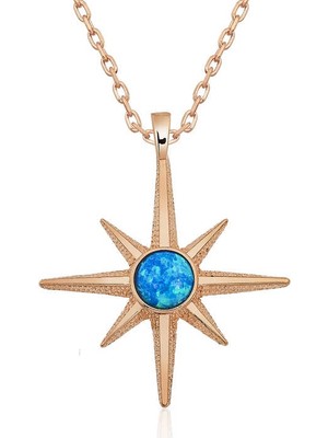 Inure Jewelry Gümüş Mavi Opal Taşlı Kutup Yıldızı Kolye