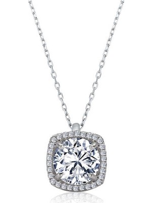 Inure Jewelry Gümüş Kare Montür Tek Taş Kolye