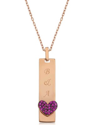 Inure Jewelry Gümüş Kalpli Plaka Kolye
