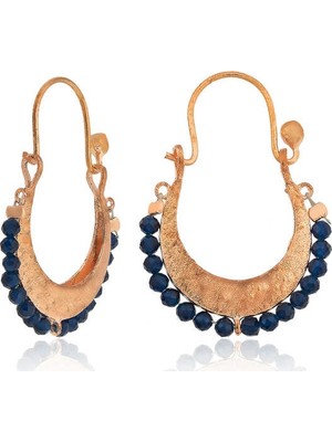 Inure Jewelry ​Gümüş Lacivert Taşlı Bohem Küpe