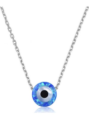 Inure Jewelry Gümüş Mavi Opal Taş Nazar Göz Kolye