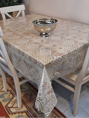 Başak Ev Tekstili Ithal Simli Dantel Görünümlü Silinebilir Pvc Masa Örtüsü