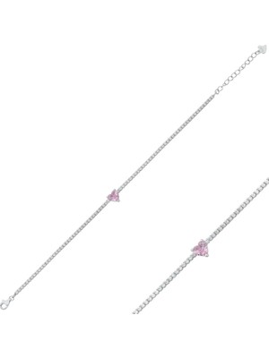 Delixa 925 Ayar Gümüş Kalpli Bileklik Pembe