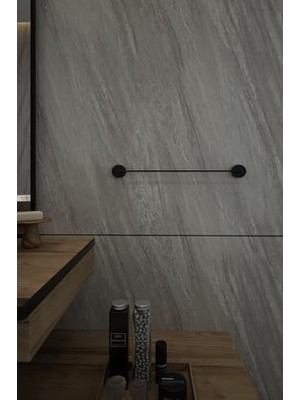 Lotus Siyah Uzun Havluluk Havlu Askısı Banyo Askısı 40 cm - Delmeye Son Ister Yapıştır Ister Montajla