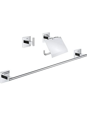 Grohe Start Cube Quickfix Üçlü Banyo Aksesuar Seti | Uzun Havluluk (558MM), Tuvalet Kağıtlığı(Kapaklı), Bornoz Askısı | Duş/banyo Aksesuarları | Krom | 41124000